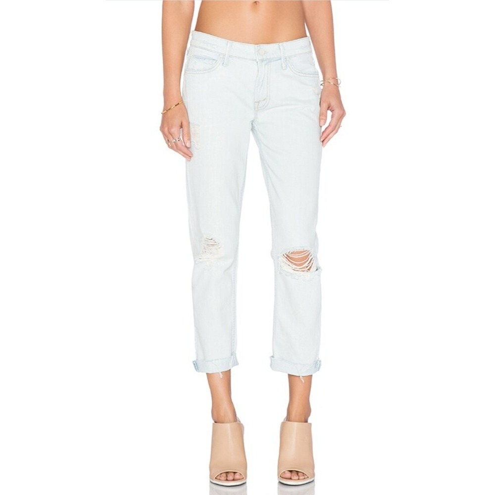 Mother The Dropout Fray Jean Size 31 Light Blue Distressed Boyfriend Get Blondie